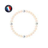 Le bracelet Perlinea Porte Bonheur - Perles d'Eau Douce Roses est représenté sur un fond blanc, avec une étiquette Artisanat Français bleue, rouge et blanche en haut à gauche. Cet élégant bracelet en perles d'eau douce roses apporte un charme intemporel.
