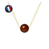 Collier- Perles de Culture- Diamètre 9-10 mm Chocolat- OrJaune