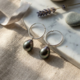 Créoles JANE | Or Blanc & Perles de Tahiti