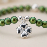 Bracelet Porte Bonheur Trêfle - Perles d'Eau Douce Vertes Intense