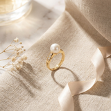 Bague ARIANE | Or Jaune, Diamants & Perle de Culture Blanche