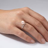 Bague ELISE | Or Blanc & Perle de Culture Rose