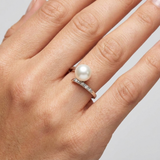 Bague ISODORA | Or Blanc, Diamants & Perle de Culture Blanche
