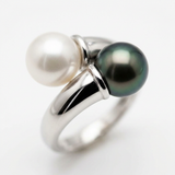 Bague TOI & MOI | Or Blanc, Perle de culture & Perle de Tahiti