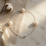 Bracelet 3 Perles de Culture- Diamètre 7-8 mm Blanc- Argent