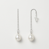 Boucle d'Oreilles Pendantes NAIARA | Or Blanc & Perles de Culture Blanches