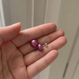 Boucle d'Oreilles Bouton AYA | Or Blanc & Perles de Culture Fushia