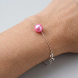 Bracelet Chaîne Forçat - Perle de Culture Rose Fushia
