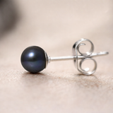 Boucle d'Oreilles Bouton AYA | Argent & Perles de Culture Black Tahiti 5/6mm
