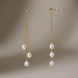 Boucles d'oreilles pendantes FAHINIA | Or Jaune & Perles de Culture Blanches