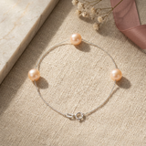 Bracelet Argent & 3 Perles de Culture Roses - 7/8mm