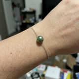 Bracelet Chaîne Forçat - Perle de Culture Verte intense