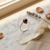 Bague ZIGZAG | Or Blanc & Perle de Culture Chocolat