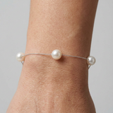 Bracelet 3 Perles de Culture- Diamètre 7-8 mm Blanc- Argent