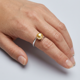Bague ZIGZAG | Or Blanc & Perle de Culture Dorée