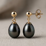 Boucle d'Oreilles MINÉA | Or Jaune & Perles de Culture Black Tahiti