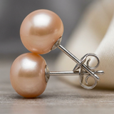Boucle d'Oreilles Bouton AYA | Or Blanc & Perles de Culture Roses