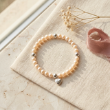 Bracelet Porte Bonheur Coeur - Perles d'Eau Douce Roses