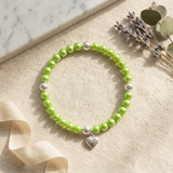 Bracelet Porte Bonheur Coeur - Perles d'Eau Douce Vertes