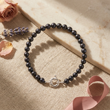 Bracelet NOELYSE | Argent & Perles Noires | 6/7 mm | Fermoir Anneau Marin