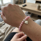 Bracelet Porte Bonheur Coeur - Perles d'Eau Douce Roses Fushia