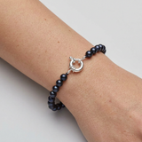Bracelet NOELYSE | Argent & Perles Noires | 6/7 mm | Fermoir Anneau Marin