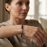 Bracelet NOELYSE | Argent & Perles Noires | 5/6 mm | Fermoir Mousqueton