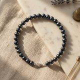 Bracelet NOELYSE | Argent & Perles Noires | 6/7 mm | Fermoir Mousqueton