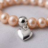 Bracelet Porte Bonheur Coeur - Perles d'Eau Douce Roses