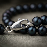 Bracelet NOELYSE | Argent & Perles Noires | 5/6 mm | Fermoir Mousqueton