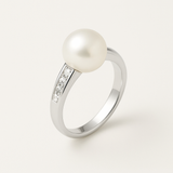 Bague ARIANE | Or Blanc, Diamants & Perle de Culture Blanche