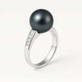 Bague ARIANE | Or Blanc, Diamants & Perle de Tahiti