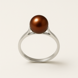Bague DUCHESSE | Or Blanc & Perle de Culture Chocolat