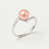 Bague ZIGZAG | Or Blanc & Perle de Culture Rose