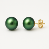 Boucle d'Oreilles Bouton AYA | Or Jaune & Perles de Culture Vertes
