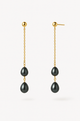 Boucles d'oreilles pendantes FAHINIA | Or Jaune & Perles de Culture Black Tahiti
