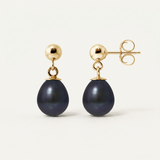 Boucles d'oreilles pendantes en or jaune 9 carats avec perles de culture noires de Tahiti.