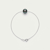 Bracelet argent 925 chaîne fine avec perle de culture noire de Tahiti, fermoir anneau ressort.