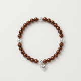 Bracelet perle d'eau douce chocolat en argent 925 avec charm cœur et billes argentées.