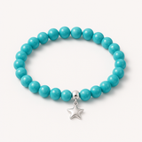 Bracelet perles d'eau douce bleu turquoise avec breloque étoile en argent 925.