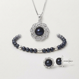 Parure Black Tahiti — Collier, Boucles & Bracelet