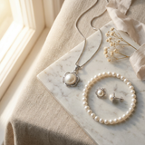 Parure Blanche — Collier, Boucles & Bracelet