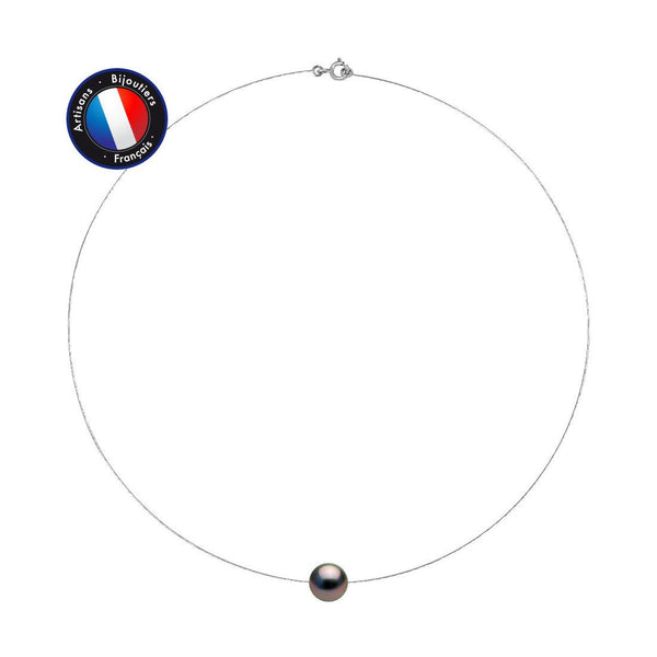 Collier ras de cou VICKY | Or Blanc & Perle de Tahiti