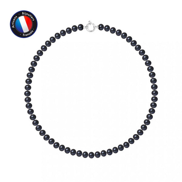 Collier perle de culture noire semi ronde | Noelyse | 7/8 mm