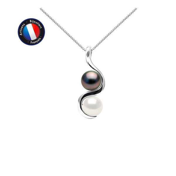 Collier Argent Toi & Moi en perle de Tahiti et perle d'eau douce