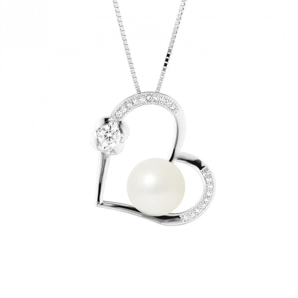 Collier coeur AMURI | Argent & Perle Blanche