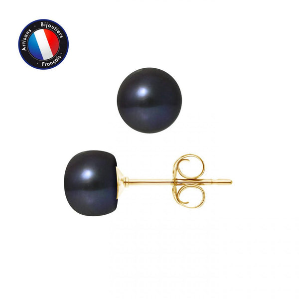 Puces d'oreilles NOELYSE | Or Jaune & Perles noires semi rondes