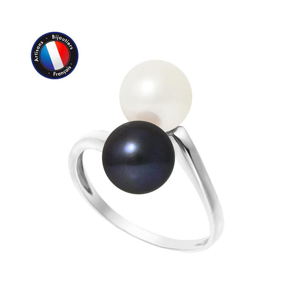 Bague DUO | Or blanc & Perle de Culture + Perle de Tahiti