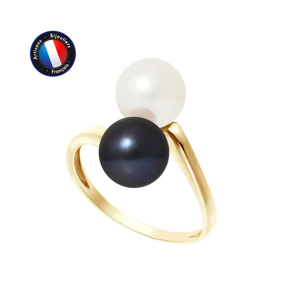 Bague DUO | Or Blanc & Perle de culture + Perle de Tahiti