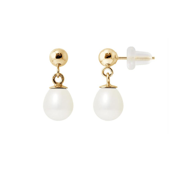 Boucles d'oreilles en or jaune et perles blanche | Abi